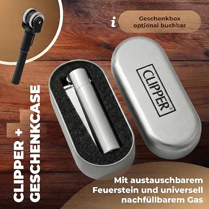 Clipper Lighter with Engraving, Personalised Jet Flame Gas Lighter Made of Metal, Gift for Men, Engraved Lighter with Name, Personalised Men's Gift (ICY)