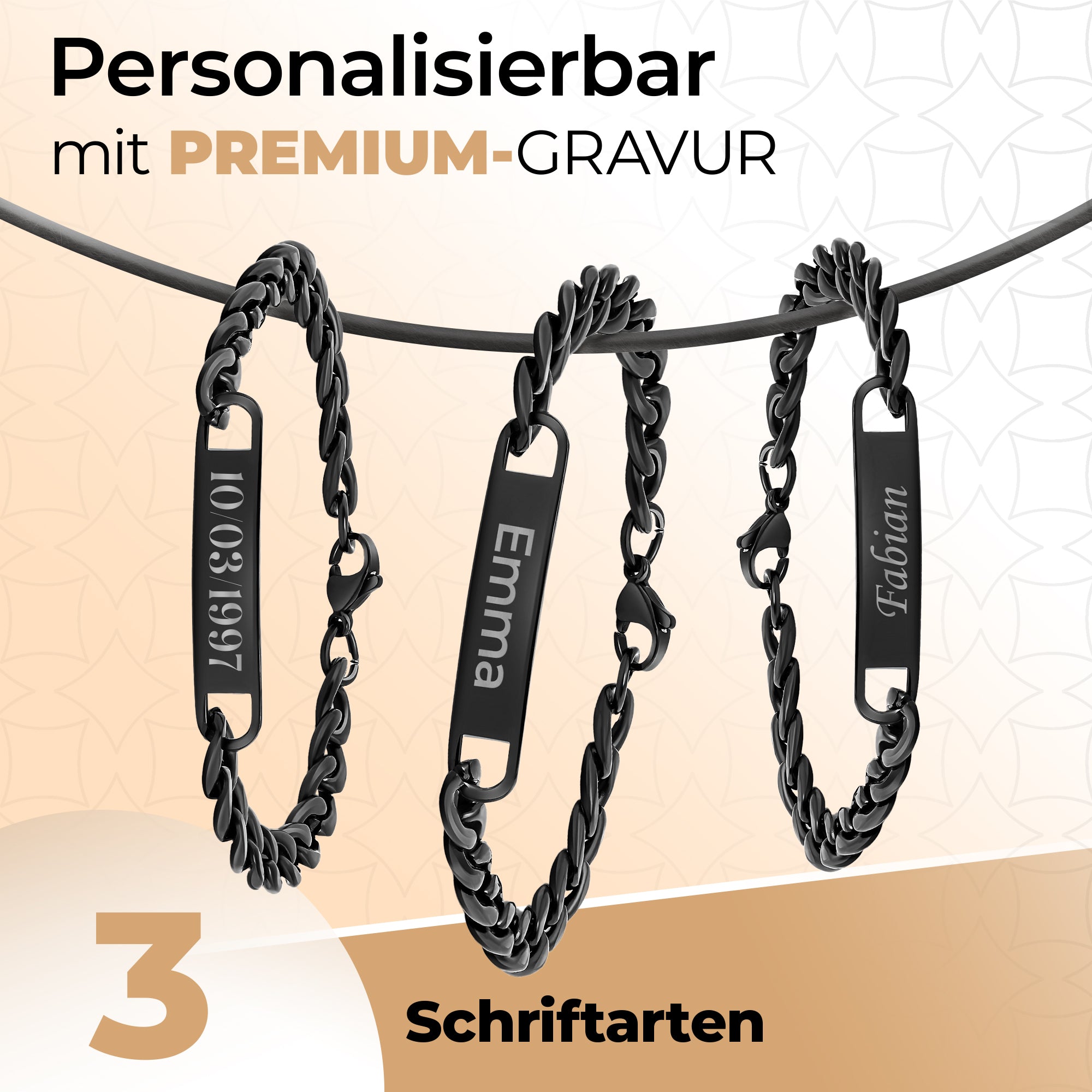 Partnerarmbänder mit Gravur – Schwarz