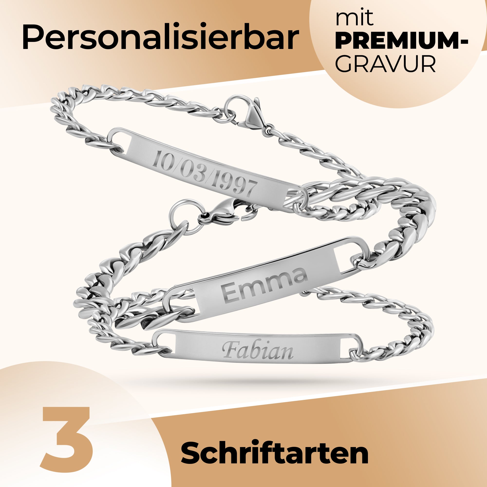 Partnerarmbänder mit Gravur – Silber