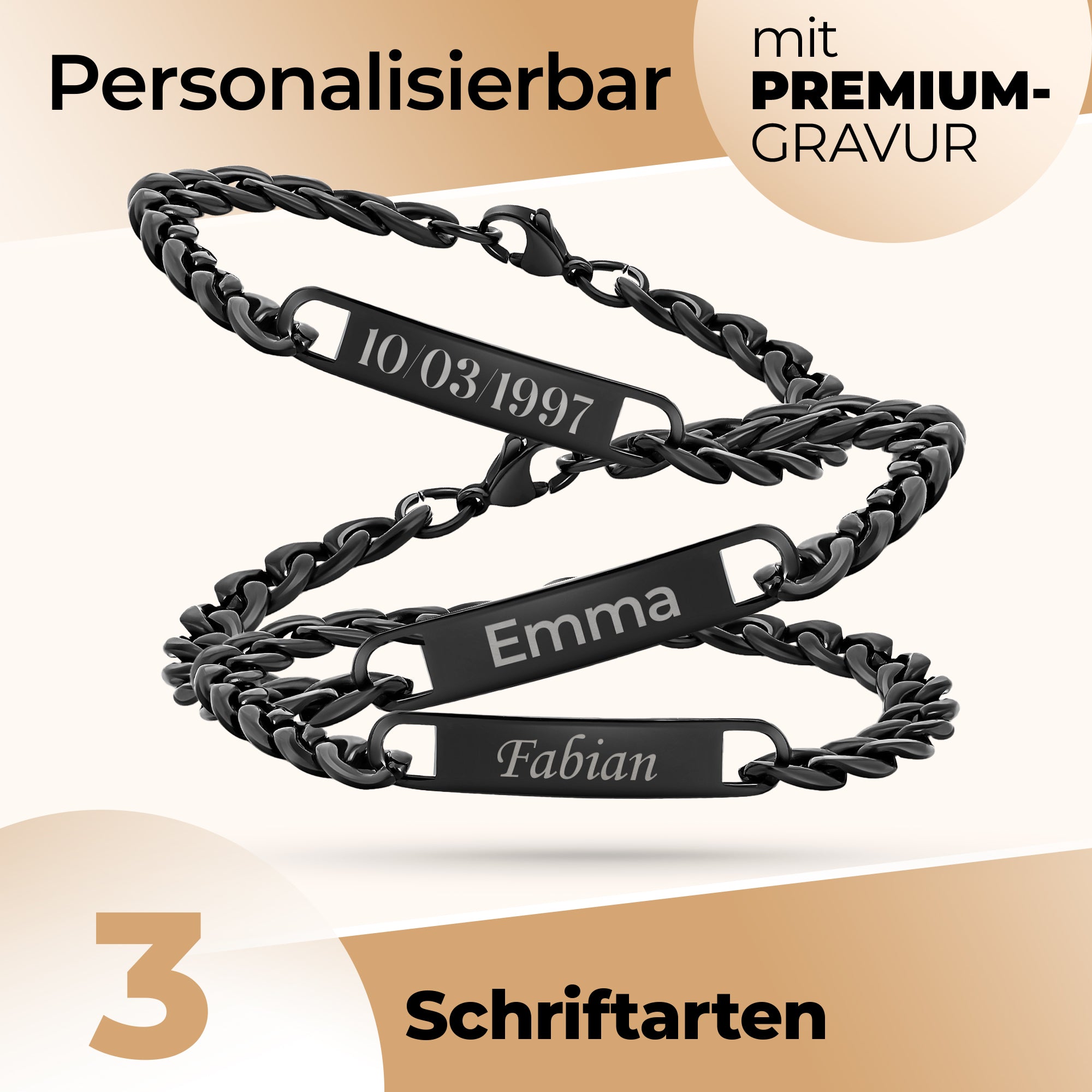 Partnerarmbänder mit Gravur – Schwarz
