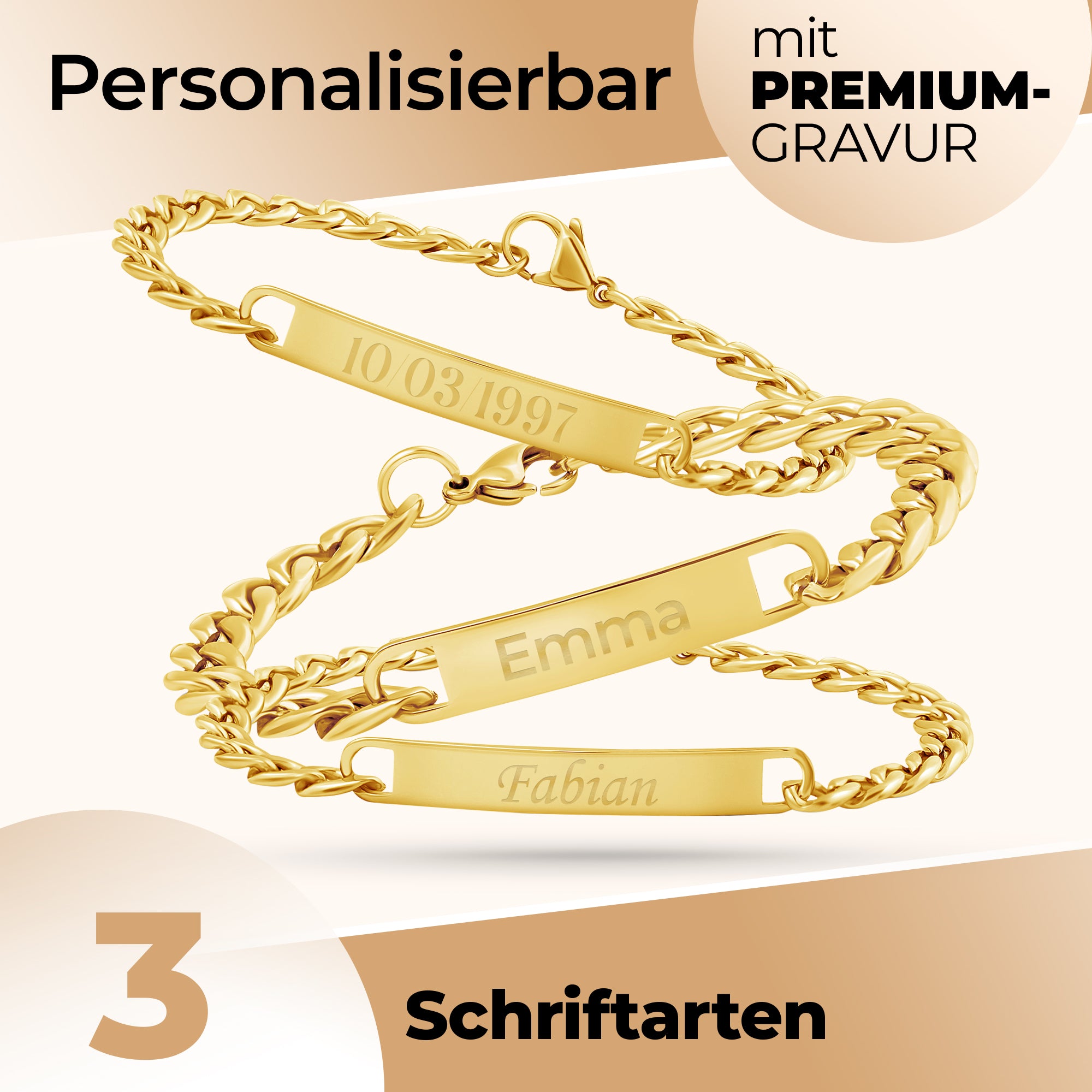Personalisierbares Armband mit Gravur – Gold