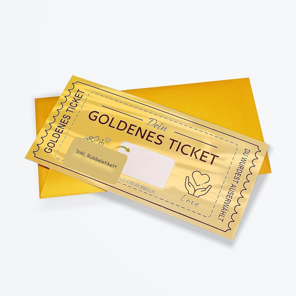 Graviertastisch - Goldenes Ticket mit Rubbelaufkleber - Personalisierbar