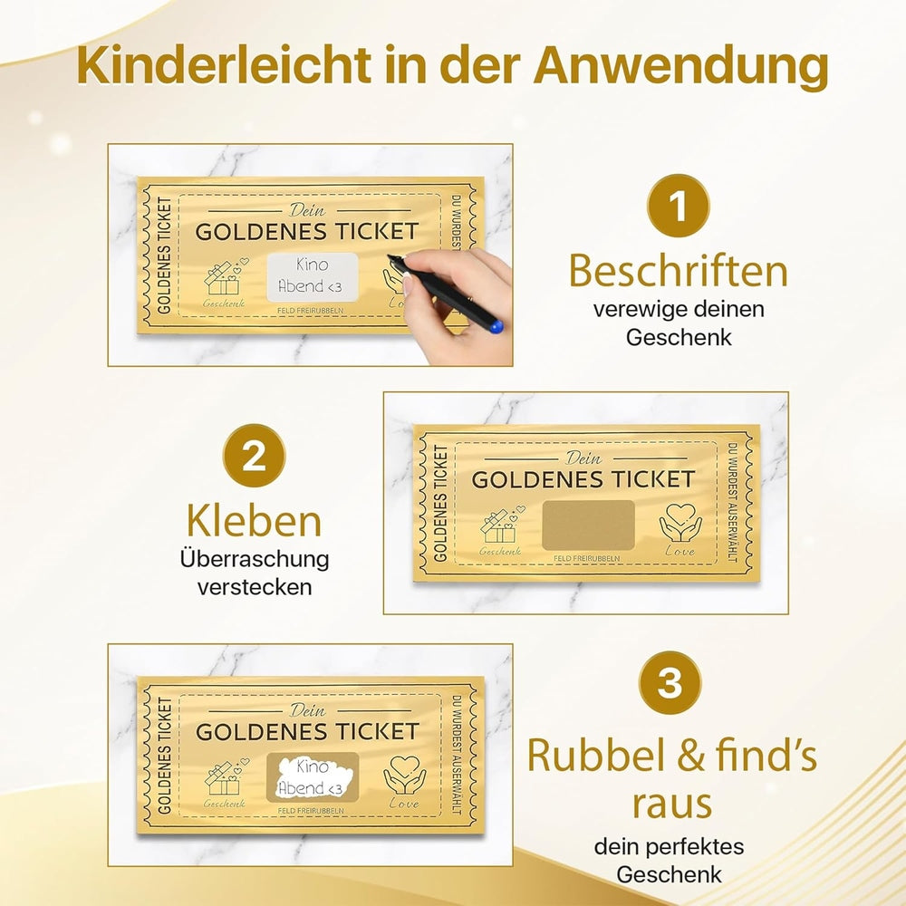 Graviertastisch - Goldenes Ticket mit Rubbelaufkleber - Personalisierbar