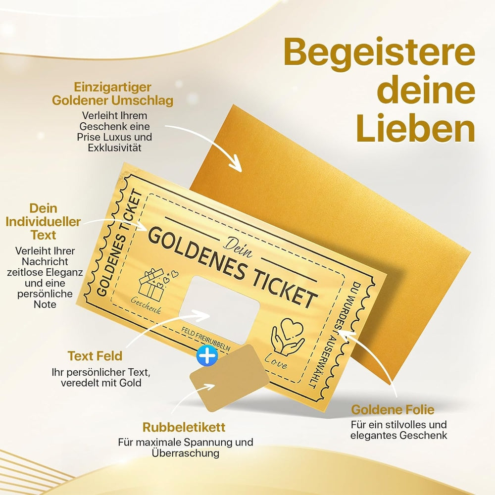 Graviertastisch - Goldenes Ticket mit Rubbelaufkleber - Personalisierbar