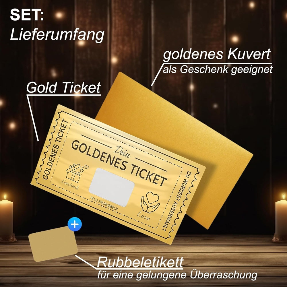 Graviertastisch - Goldenes Ticket mit Rubbelaufkleber - Personalisierbar