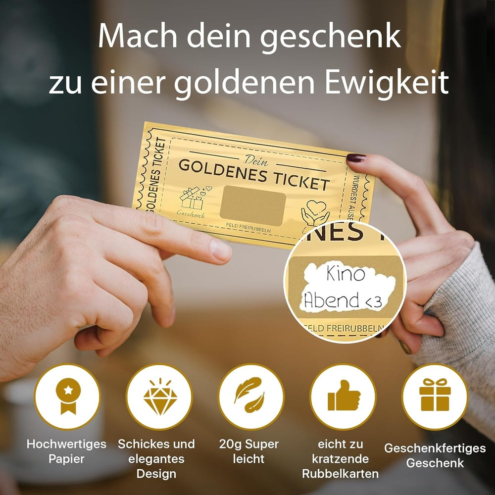 Graviertastisch - Goldenes Ticket mit Rubbelaufkleber - Personalisierbar