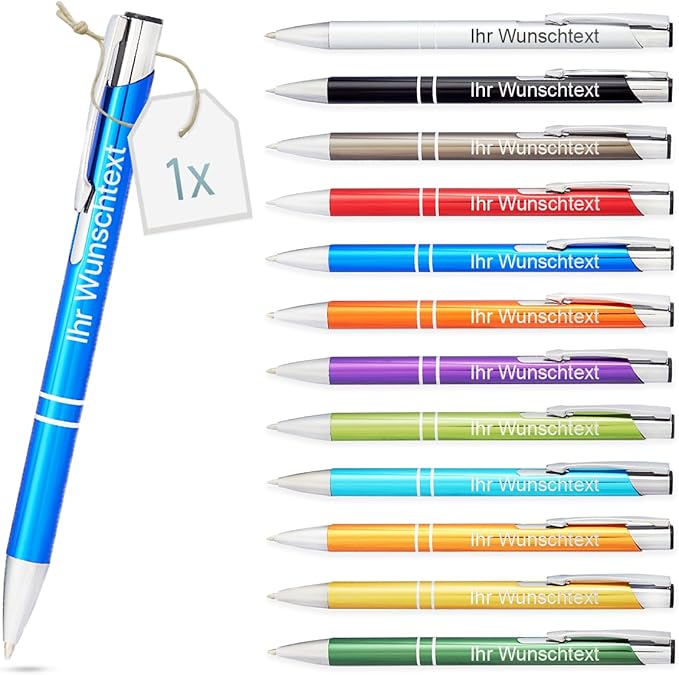 Ballpoint Pen with Engraving, Personalised Pen with Desired Text, Blue Refill, Promotional Gift & Promotional Items, Personalised Pens for Wedding, Office & School (Blue, 1 Piece)