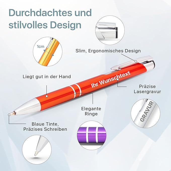 Ballpoint Pen with Engraving, Personalised Pen with Desired Text, Blue Refill, Promotional Gift & Promotional Items, Personalised Pens for Wedding, Office & School (Blue, 1 Piece)