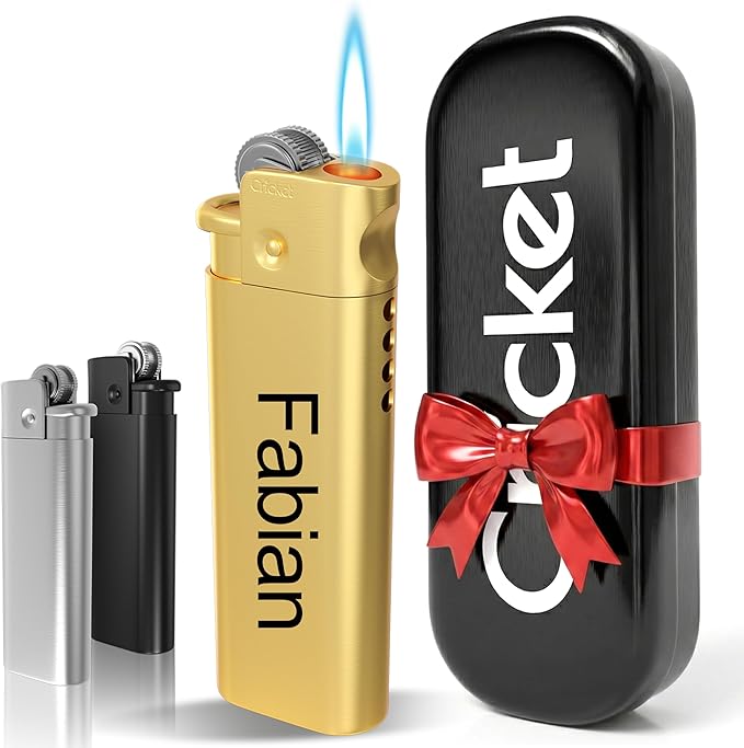 Cricket Personalisiertes Feuerzeug mit Gravur – Jetflame Sturmfeuerzeug nachfüllbar in Gold– Geschenk für Männer - Feuerzeug Personalisiert