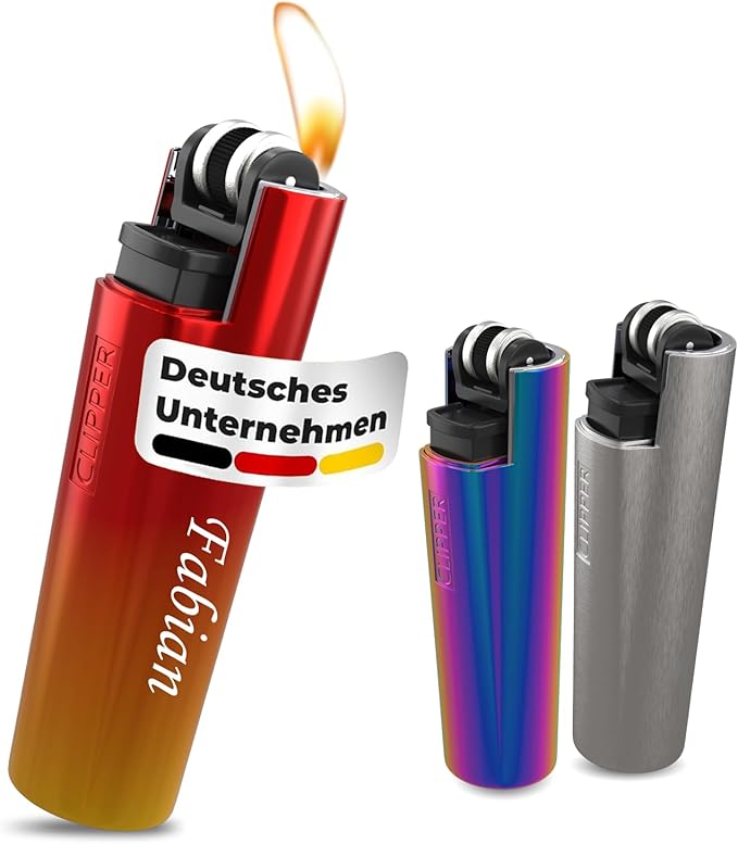 Mini Clipper Lighter with Engraving, Personalised Lighter, Elegant Gift for Men and Women, Lighter with Name, Metal Gas Lighter (Fire Red)