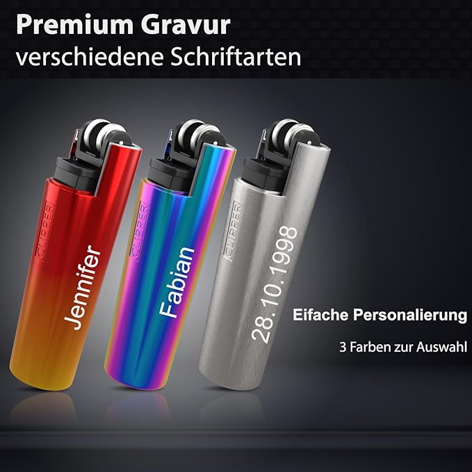 Mini Clipper Lighter with Engraving, Personalised Lighter, Elegant Gift for Men and Women, Lighter with Name, Metal Gas Lighter (Fire Red)