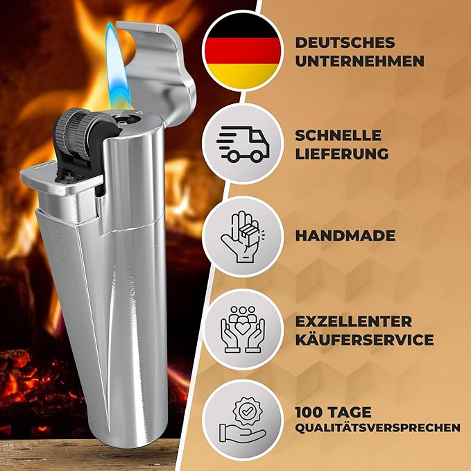 Clipper Lighter with Engraving, Personalised Jet Flame Gas Lighter Made of Metal, Gift for Men, Engraved Lighter with Name, Personalised Men's Gift (ICY)