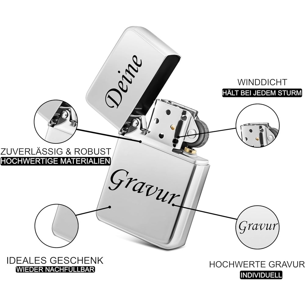 Feuerzeug mit Gravur - Silber
