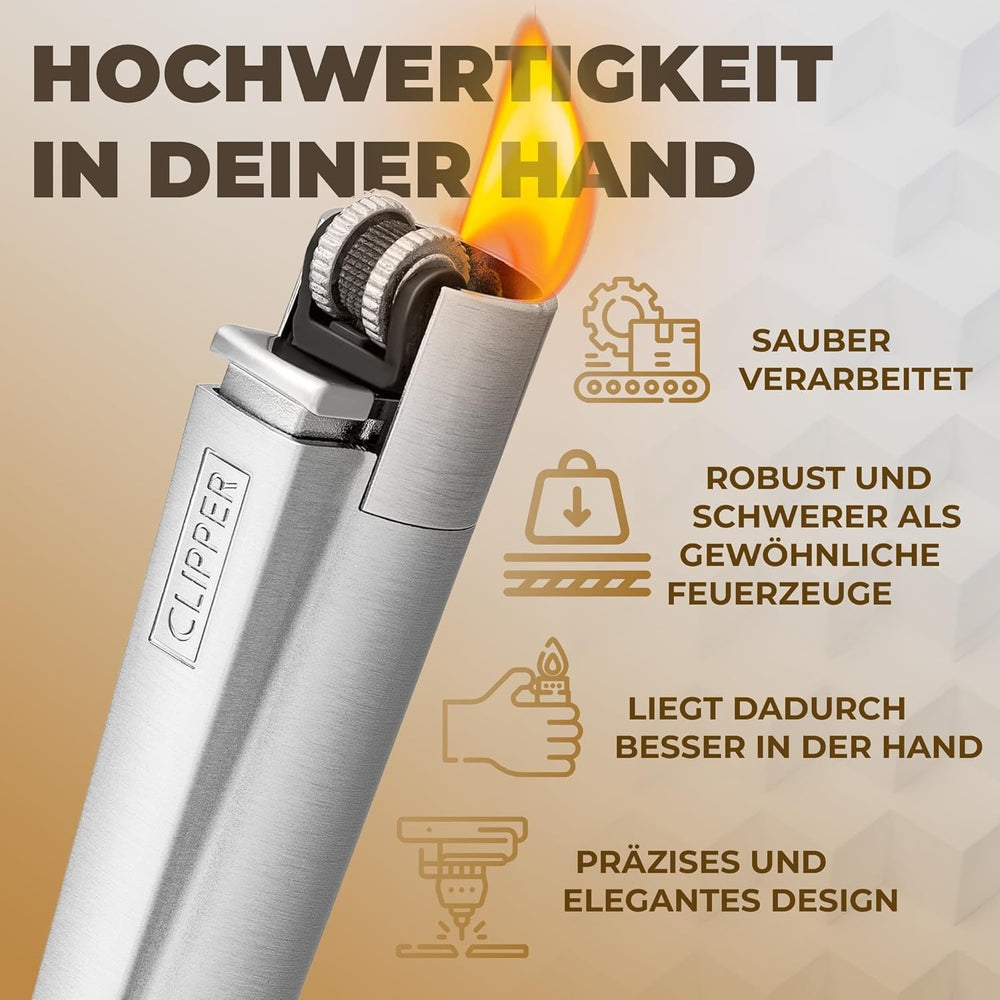 Clipper-Feuerzeug-angezündet-mit-sichtbarer-Flamme-vorteile-Qualität-Design-Verarbeitung-Schwer